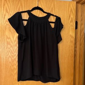 Women's Black Cold-Shoulder Ruffle Sleeve Top
